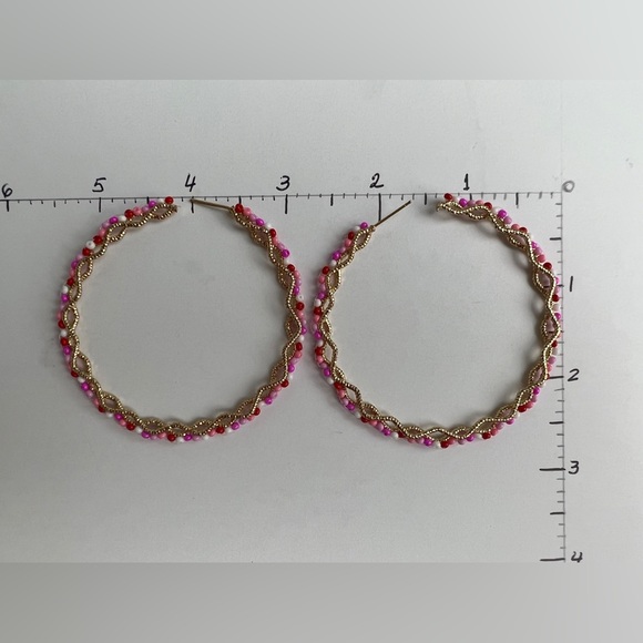 Large Pink & Gold Hoops - Oversized Gold Hoops- Trendy Boho Chic Earrings - Picture 8 of 14